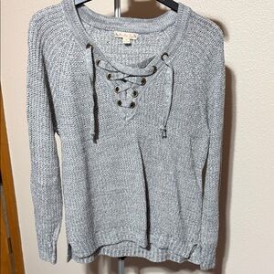 It's Our Time Heather Gray Lace-Up Sweater